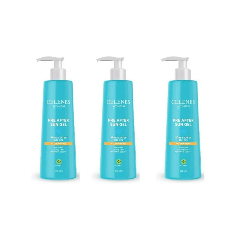 Celenes by Sweden Herbal Pre After Sun Gel 200 ml / 6.8 fl -3 Pack