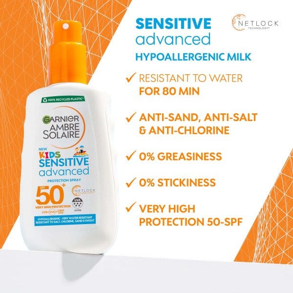 Garnier Ambre Solaire Kids Sensitive Advanced Sun Cream Spray SPF50+ 150 ml / 5 fl oz 2 Pack