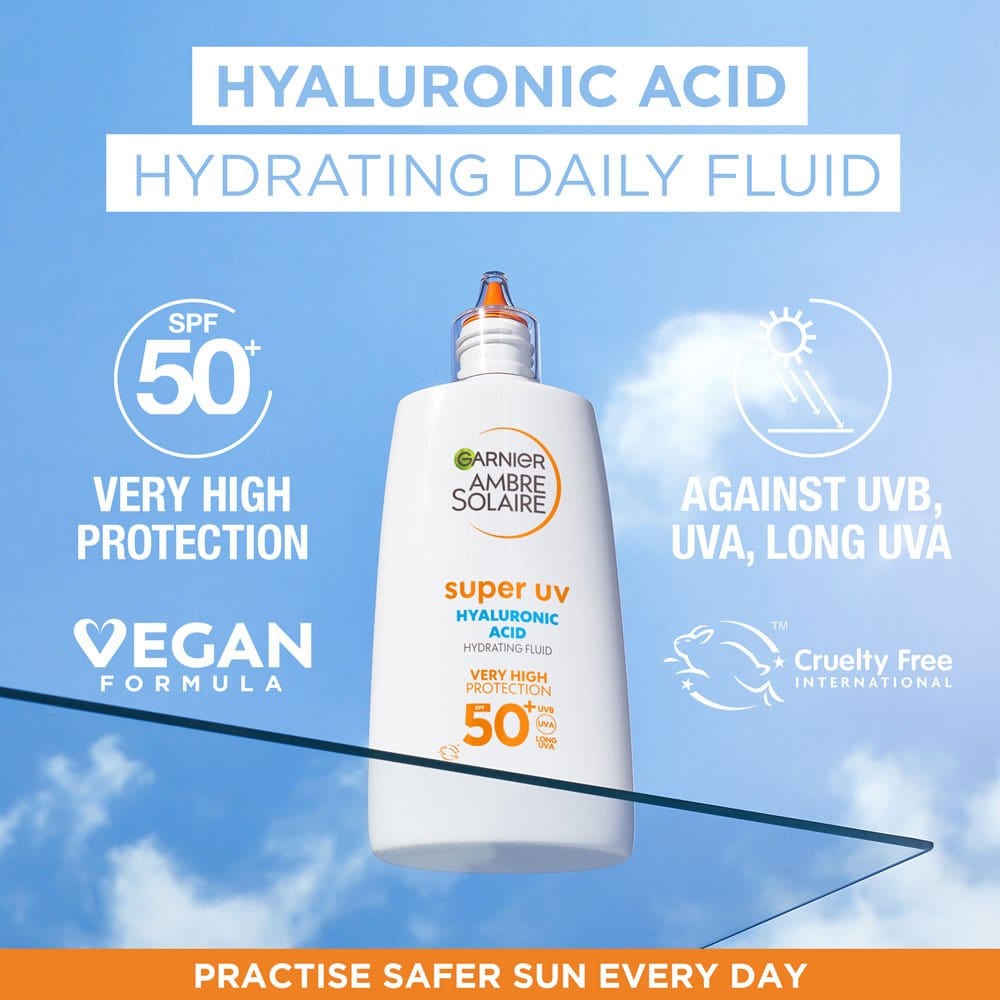 Garnier Ambre Solaire Super UV Hyaluronic Acid Anti-Dryness Face Cream Spf50 40ml 3 Pack