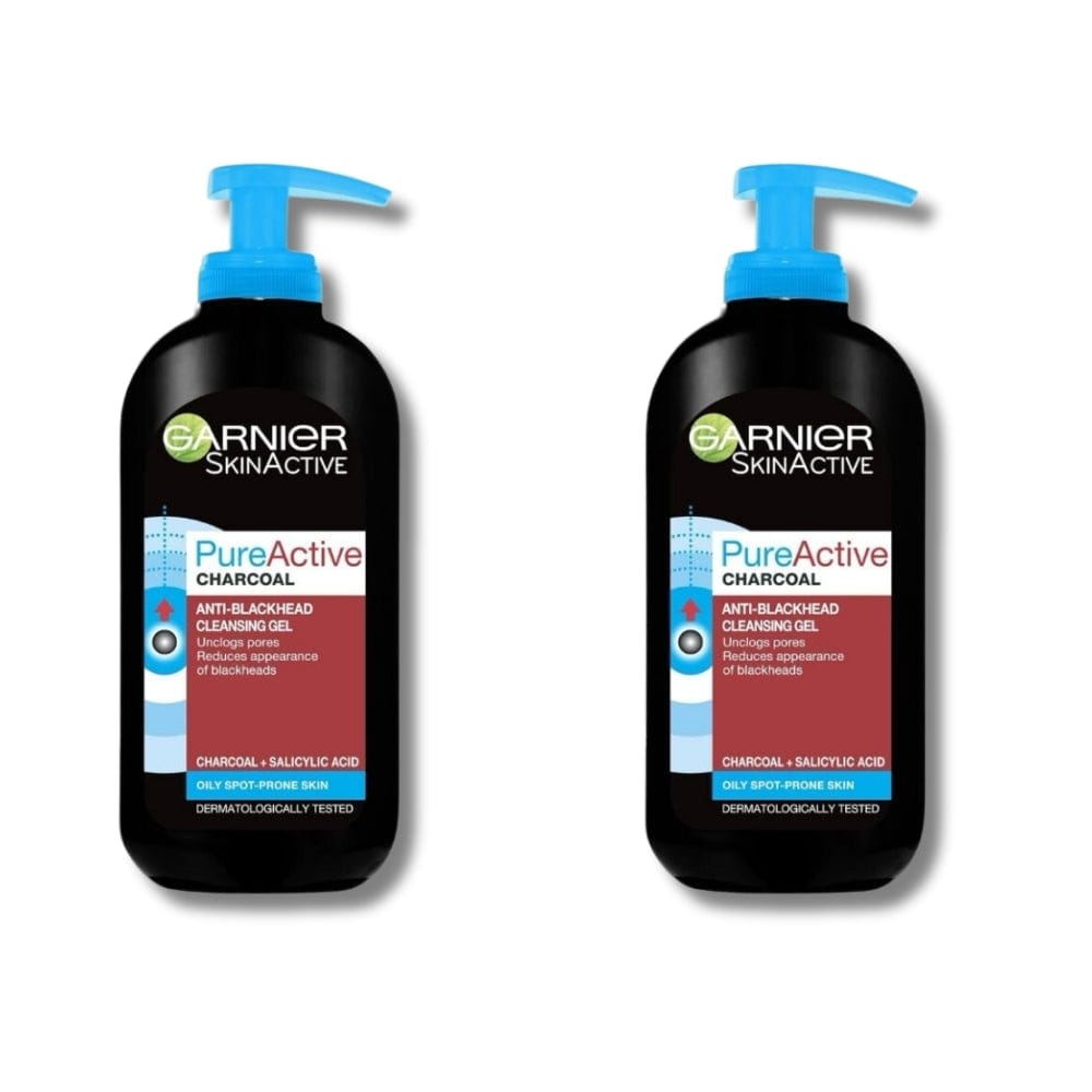 Garnier Pure Active Intensive Anti-Blackhead Charcoal Cleansing Gel Wash 200ml 2 Pack