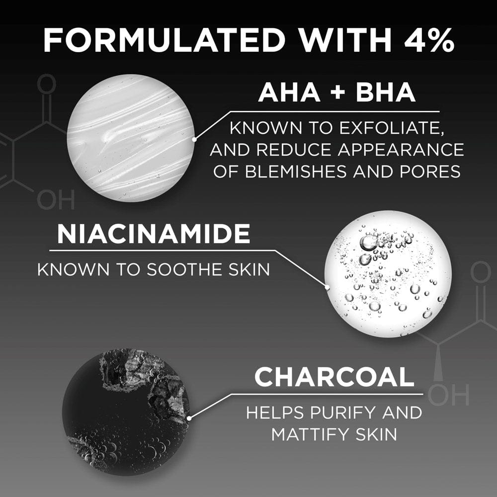 Garnier Skin Active 4% AHA + BHA & Niacinamide Charcoal Face Serum 30 ml 3 Pack