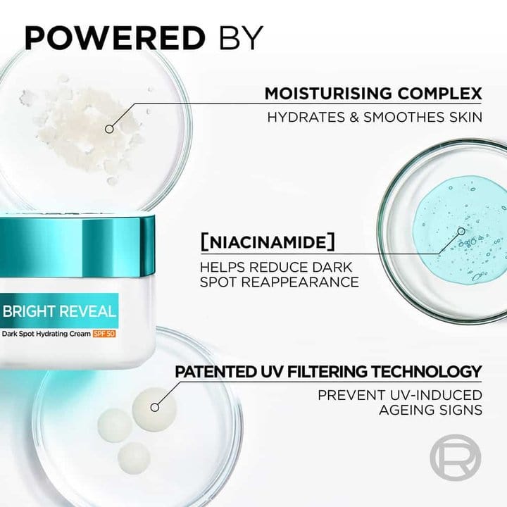 Loreal Paris Bright Reveal Dark Spot Hydrating Cream SPF 50 ml 3 Pack