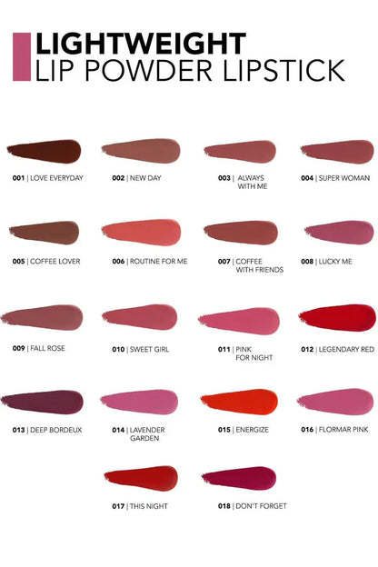 Flormar Lightweight Lip Powder Highly Pigmented &amp; Ultra Light Lipstick with Matte Finish 3g - 001 Love Everyday