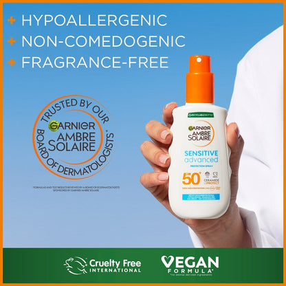 Garnier Ambre Solaire SPF 50+ Sensitive Advanced Sun Spray  150 ml / 5 fl oz 2 Pack