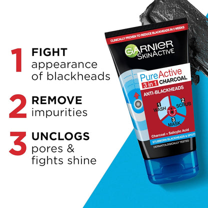 Garnier Pure Active Intensive 3in1 Charcoal Anti-Blackhead, Face Cleanser 50 ml