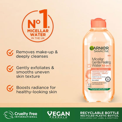 Garnier Skin Active Micellar Gentle Peeling Water Cleanse, Exfoliate &amp; Glow 400 ml / 13.5 fl oz 3 Pack