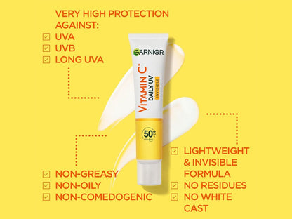 Garnier Skin Active Vitamin C Daily UV Brightening Fluid Invisible, SPF50+ 40 ml 2 Pack