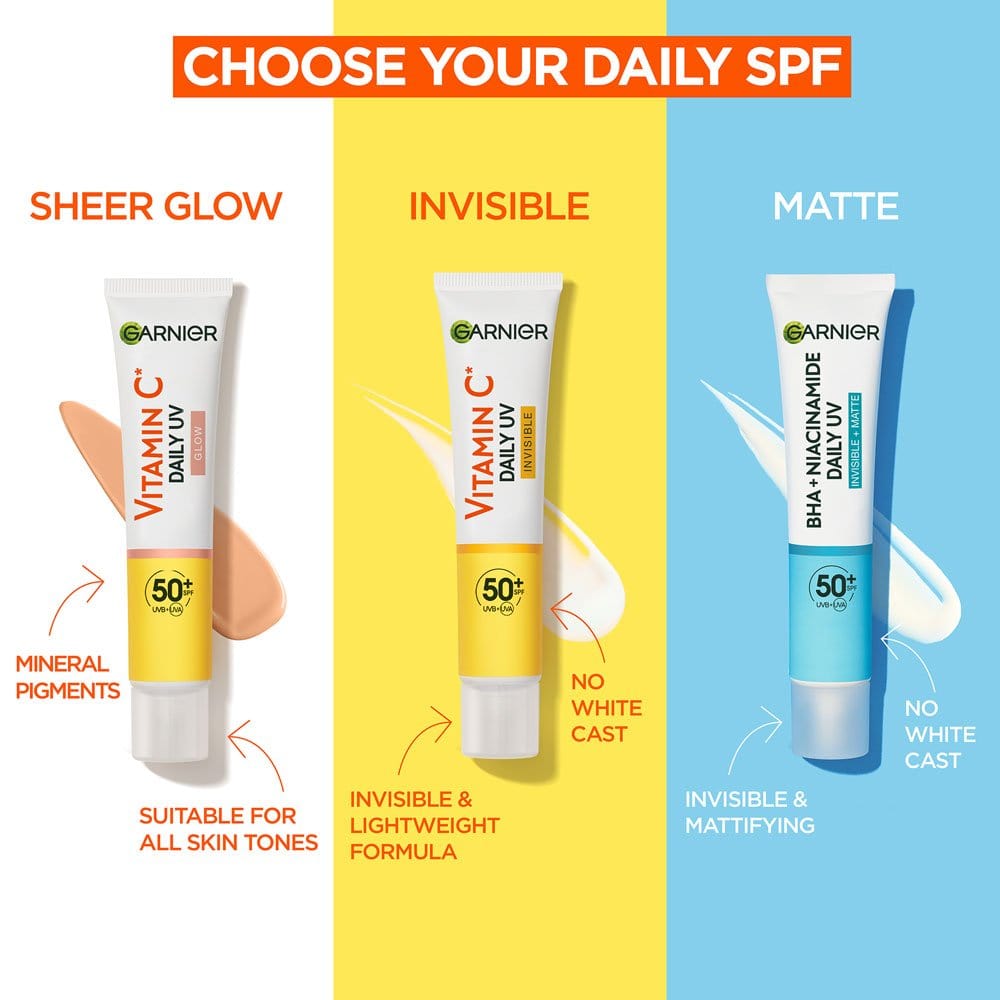 Garnier Skin Active Vitamin C Daily UV Brightening Fluid Invisible, SPF50+ 40 ml 3 Pack