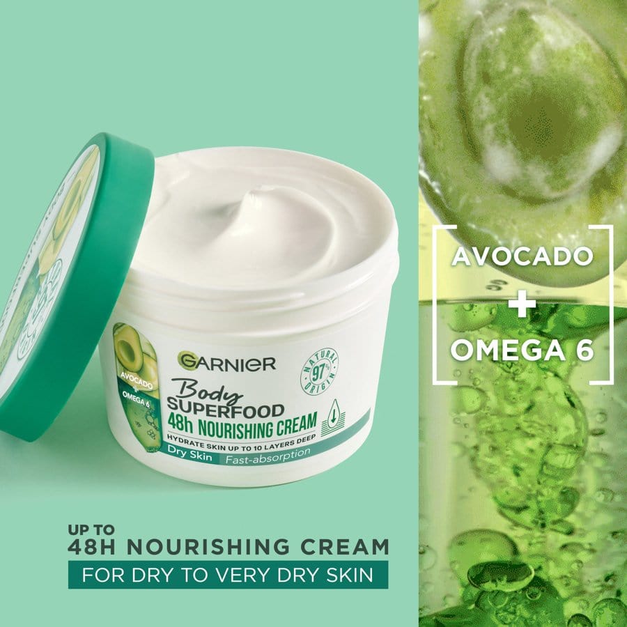 Garnier Superfood Avocado &amp; Omega 6 Superfood Nourishing Body Cream 380ml 3 Pack