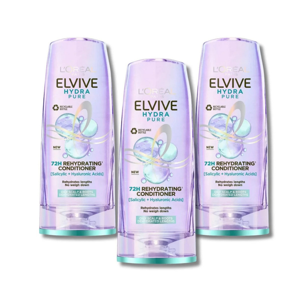 Loreal Elseve Hydra [Hyaluronic] Pure Salicylic Acid Anti-Oil Purifying Conditioner 250 ml 3 Pack
