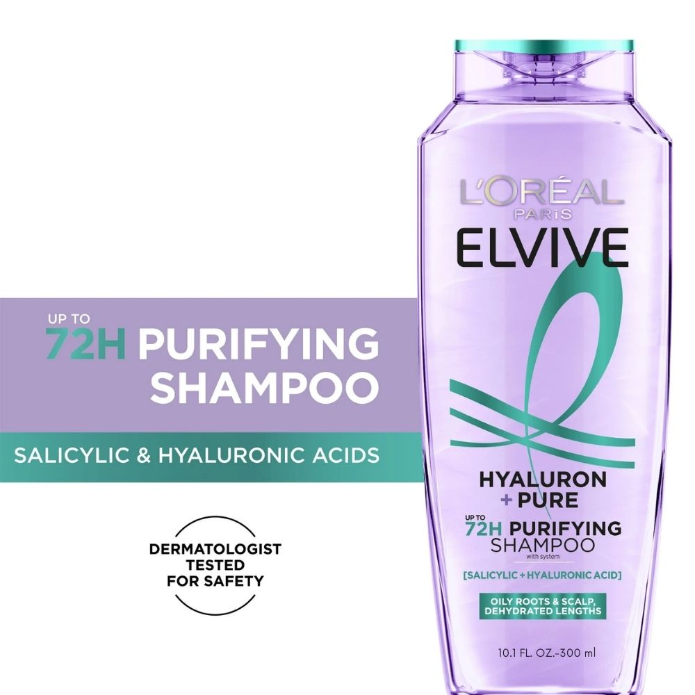 Loreal Elseve Hydra [Hyaluronic] Pure Salicylic Acid Anti-Oil Purifying Shampoo 300 ml -2 Pack