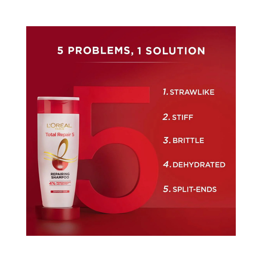 Loreal Paris Elseve Complete Repair 5 Structuring Treatment Shampoo for Damaged Hair 300 ml 3 Pack