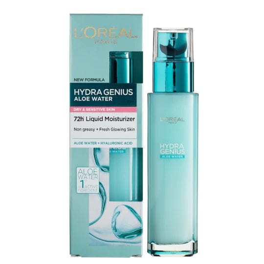 Loreal Paris Hydra Genius Hyaluronic Acid + Aloe Vera Liquid Moisturiser for Dry To Sensitive Skin,70ml 3 Pack
