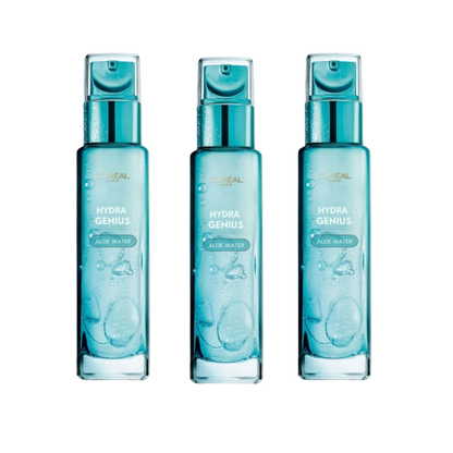 Loreal Paris Hydra Genius Hyaluronic Acid + Aloe Vera Liquid Moisturiser for Dry To Sensitive Skin,70ml 3 Pack