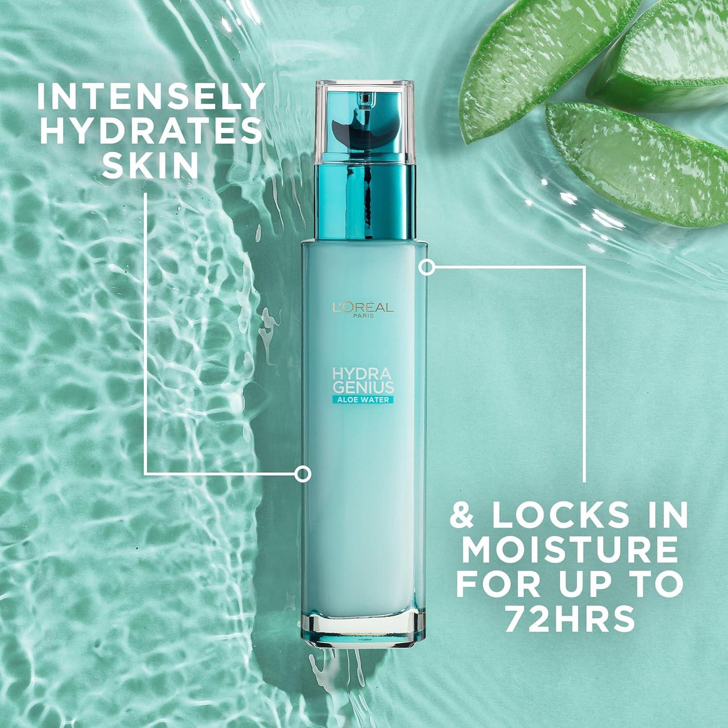 Loreal Paris Hydra Genius Hyaluronic Acid + Aloe Vera Liquid Moisturiser for Normal to Dry Skin, 70ml 2 Pack