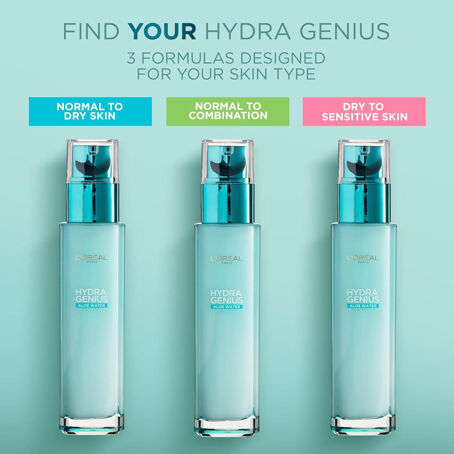 Loreal Paris Hydra Genius Hyaluronic Acid + Aloe Vera Liquid Moisturiser for Normal to Dry Skin, 70ml 2 Pack