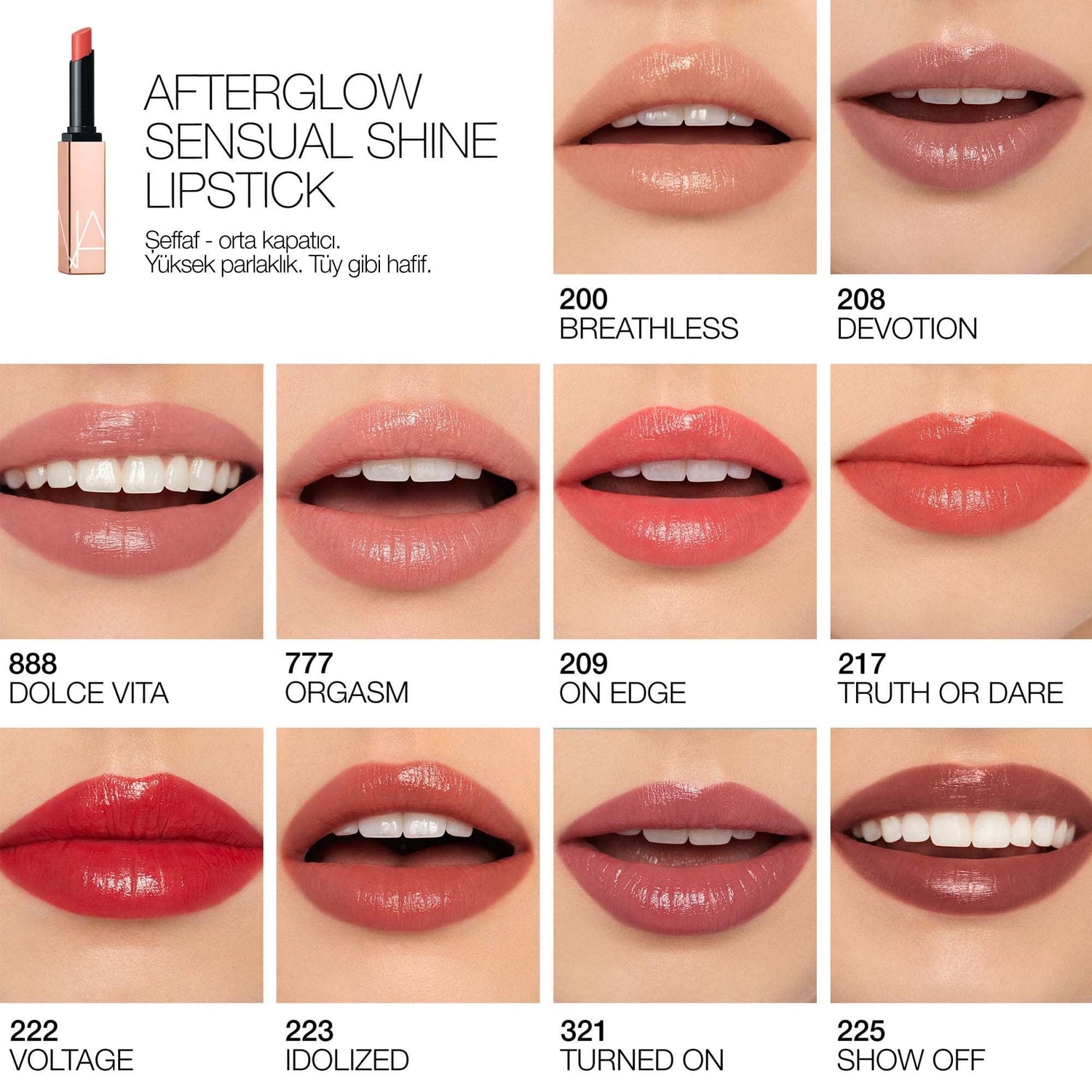 NARS Afterglow Sensual Shine Lipstick / 321 - Turned On - Cherry Red