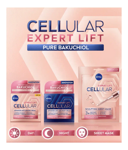 Nivea Cellular Expert Lift Pure Bakuchiol + HA Anti-Age Night Face Cream 50ml / 1.7 fl oz - 3 Pack