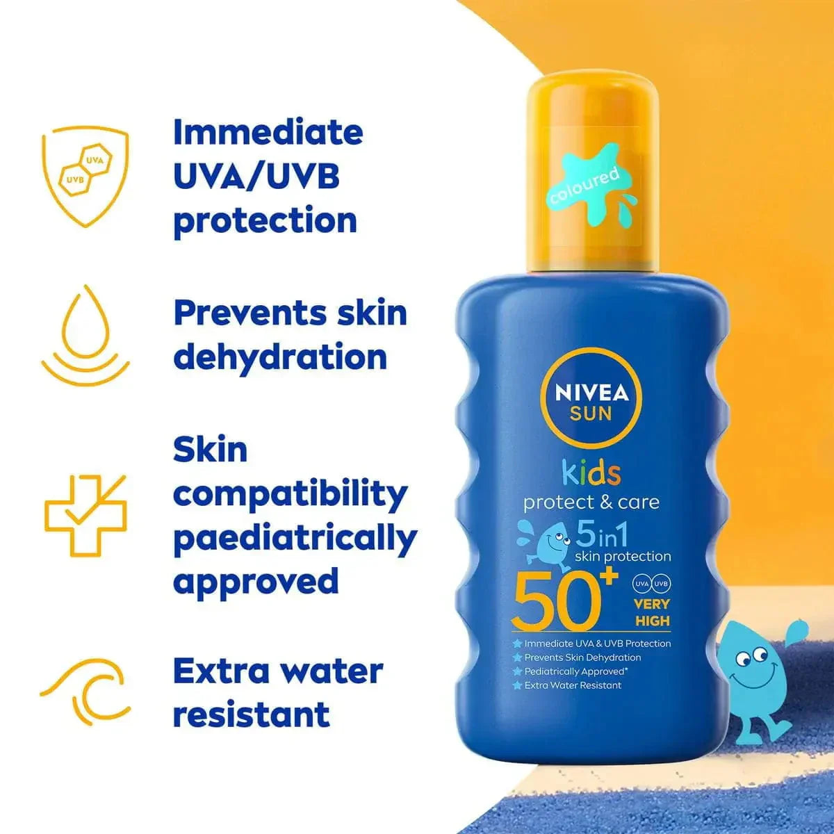 Nivea Sun Kids Protect &amp; Care Coloured Sun Cream Spray SPF50+ 200ml / 6.8 fl.oz - 2 Pack