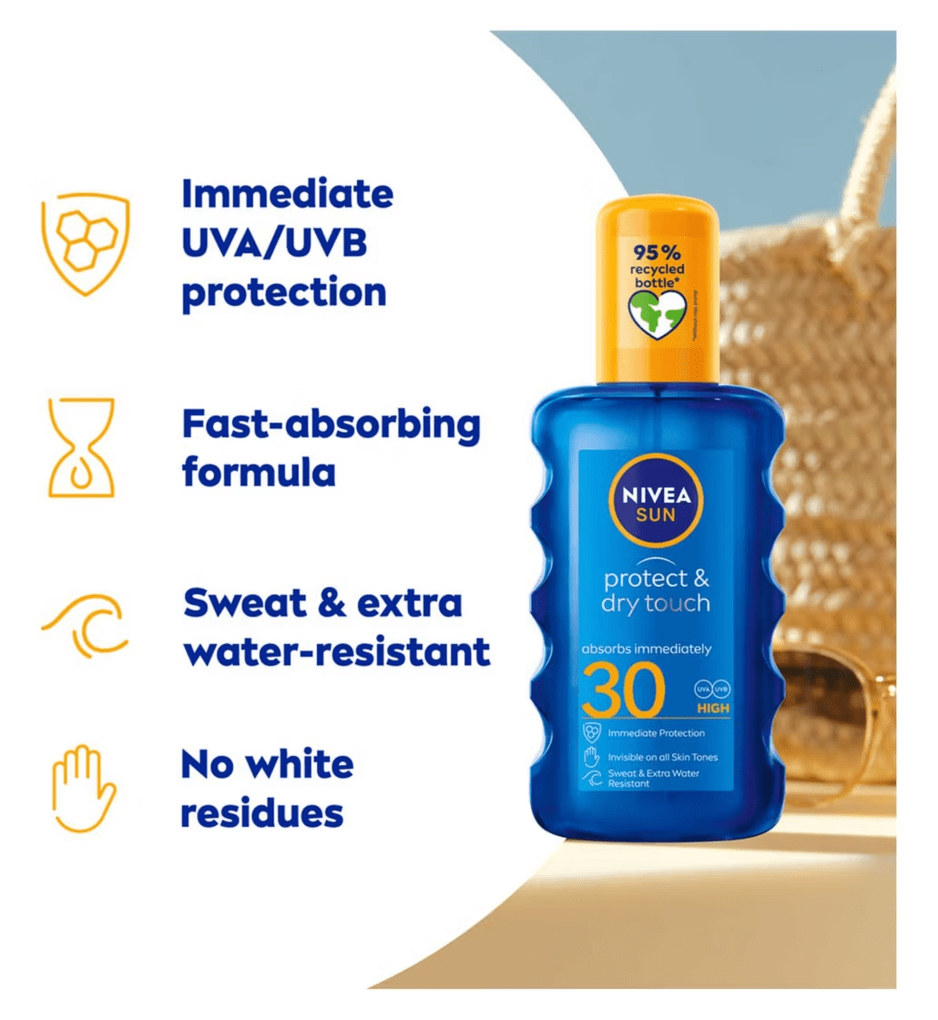 Nivea Sun Protect &amp; Dry Touch Sun Cream Spray SPF30 200 ml / 6.8 fl.oz - 2 Pack