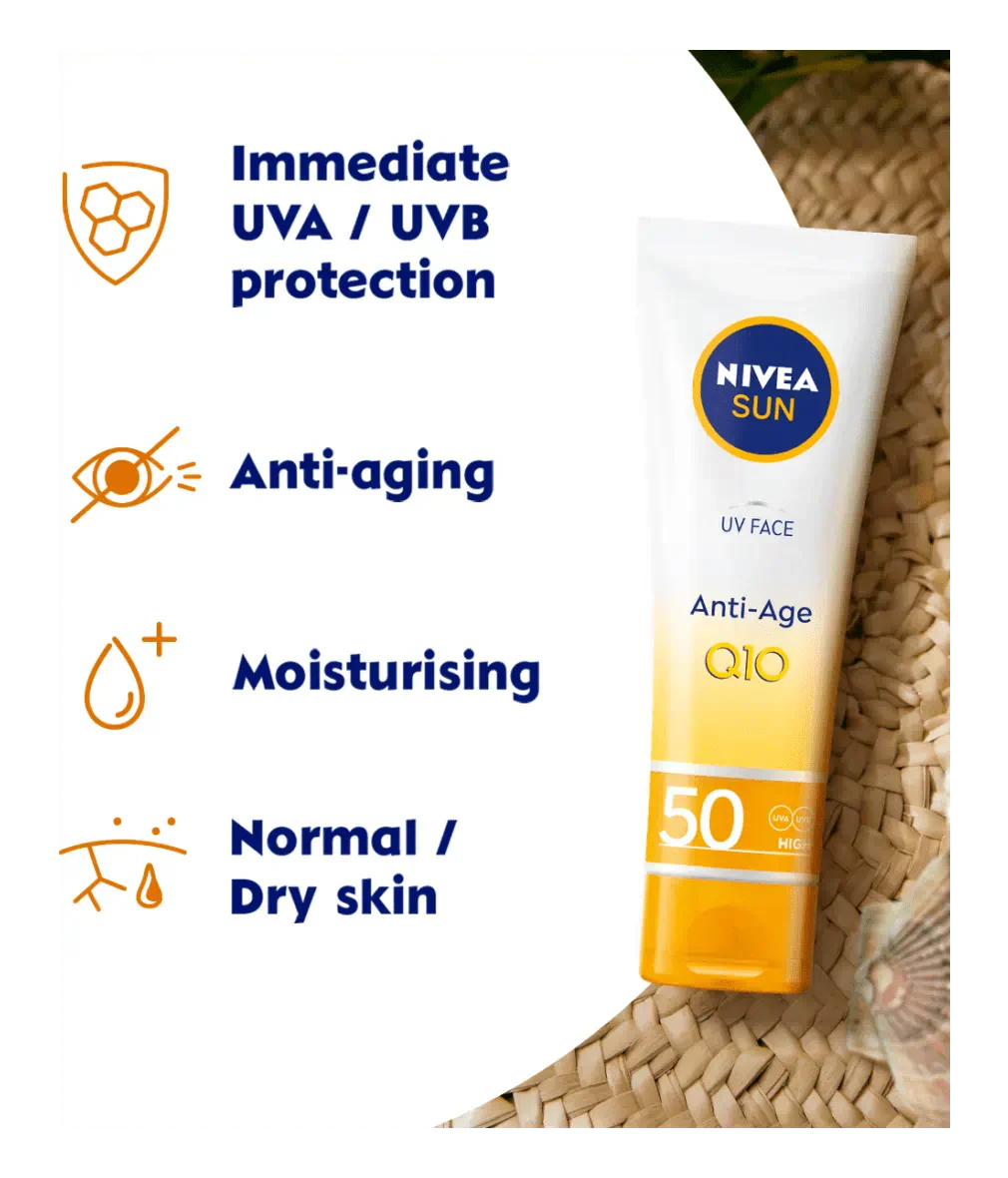 Nivea Sun UV Face Q10 Anti-Age Sun Cream SPF50 50ml / 1.7 fl oz - 3 Pack
