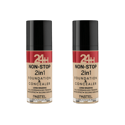 Pastel 24H Non-Stop 2in1 Foundation &amp; Concealer - 604 Vanilla 2 Pack