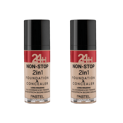 Pastel 24H Non-Stop 2in1 Foundation &amp; Concealer - 606 Warm 2 Pack